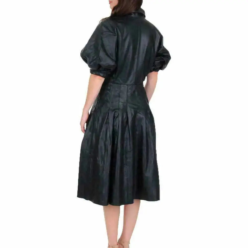 Women’s Black Leather Frock Casual Party Dress