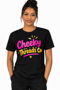 Cheeky Tee - black graphic t-shirt with pink and gold Cheeky Threads Co logo