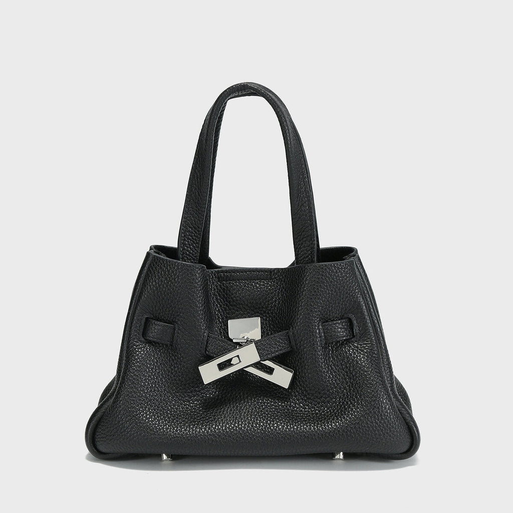 Togo Leather Structured Tote – Premium Handbag with Turn-Lock Belt & Dual Straps-0