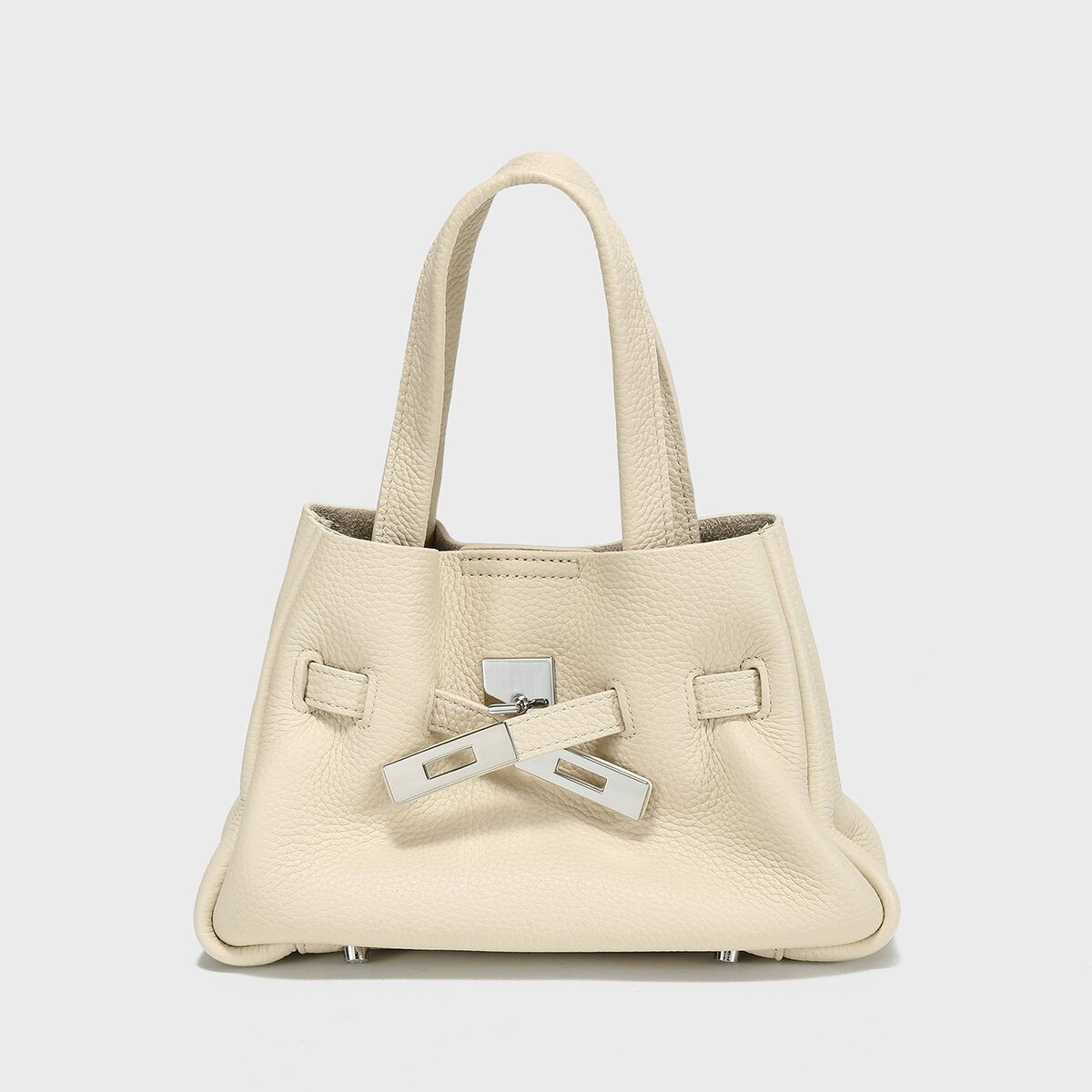 Togo Leather Structured Tote – Premium Handbag with Turn-Lock Belt & Dual Straps-5