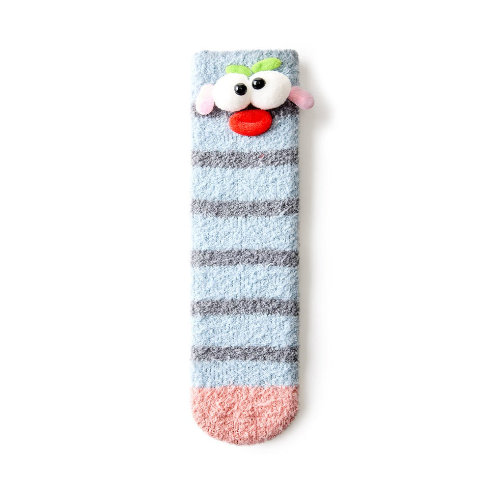 Women's 3D Monster Face Coral Velvet Mid-Calf Socks - 3 Pair Winter Set